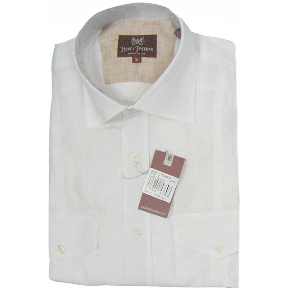 NEW $165 Hickey Freeman Linen Shirt! Small  White  Lightweight  2 Chest Pockets
